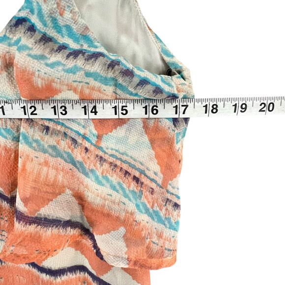 Charlie Jade Mila Dress XS Coral Aztec Silk Spaghetti Strap Layered Boho Chic - Picture 6 of 11